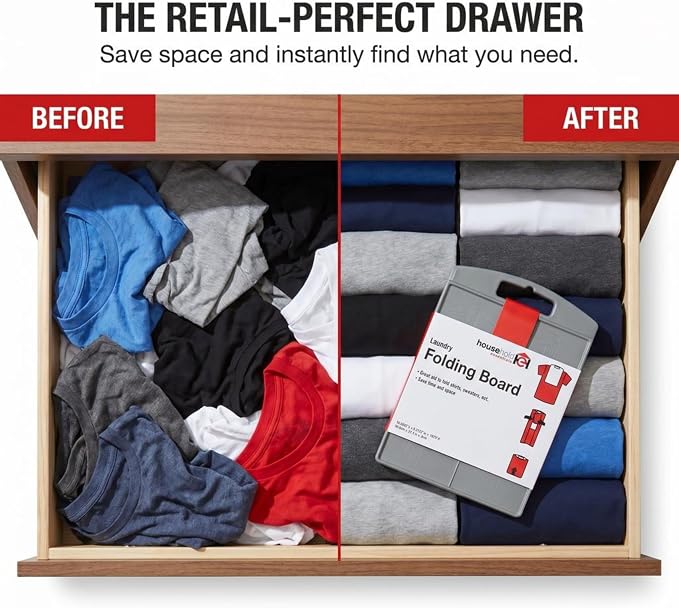 Household Essentials Shirt Folding Board for T-Shirts, Polos & Dress Shirts, Space Saving Laundry Folder with Easy-Glide Handle, Closet & Drawer Organizer, Dark Grey