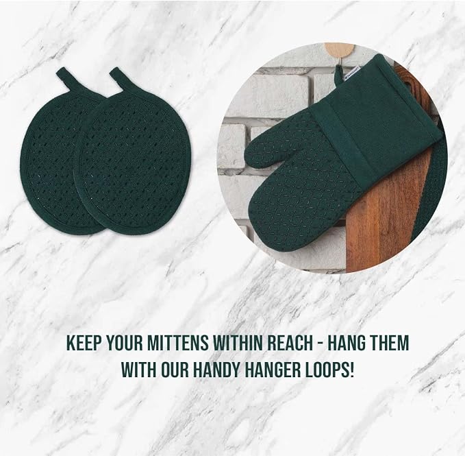 LANE LINEN Dish Towels and Dishcloths Sets - 16 Pc Kitchen Mitts and Pot Holders, 100% Cotton Kitchen Dish Rags for Washing Dishes - Green
