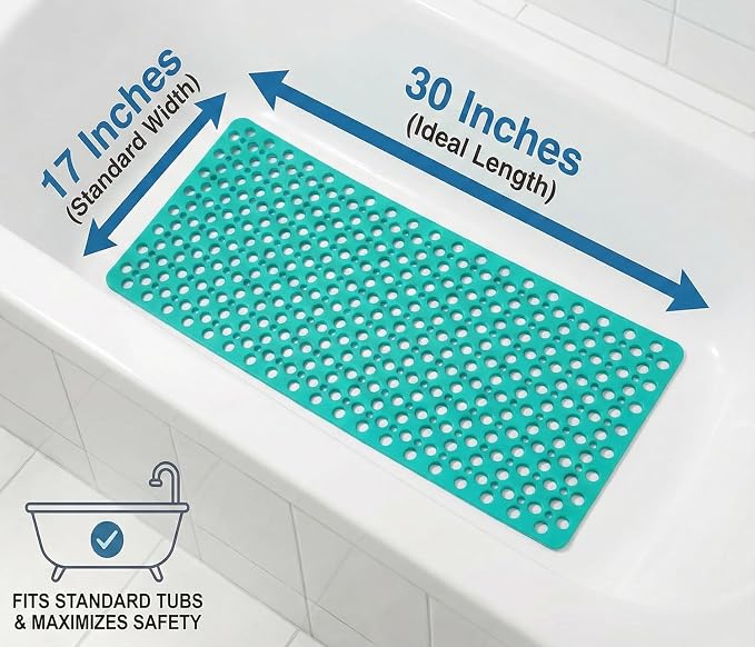 Nonslip Bathtub Mat Extra Soft TPE Bath Mat for Kids, Machine Washable Bathroom Shower Mat, Smooth/Non-Textured Tubs Only, 30L x 17W Inch (Dark Green)