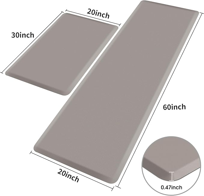 HappyTrends 2 PCS Kitchen Mat Cushioned Anti-Fatigue Floor Mat, Heavy Duty Ergonomic Comfort Foam Standing Mat, Waterproof Non-Slip Kitchen Rugs for Home, Office(20"x30"+20"x60",Khaki)