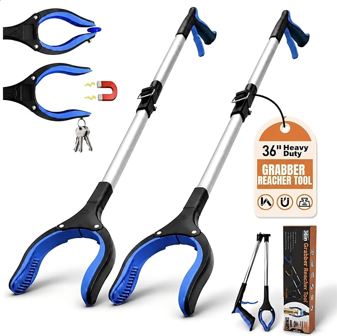 LEGENDONE 36" Magnetic Grabber Reacher Tool, 2 Pack Extra Long Reacher Grabbers Foldable Trash Pickup Tool, Heavy Duty 360° Wide Claw Upper Grabber Picker for Senior, Health, Surgery Recovery