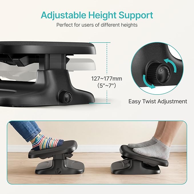 PEGZONE Under Desk Footrest, Adjustable Foot Rest with Height and Degree Angle,Ergonomic Desk Foot Rest with Memory Foam, Foot and Leg Rest for Home & Office