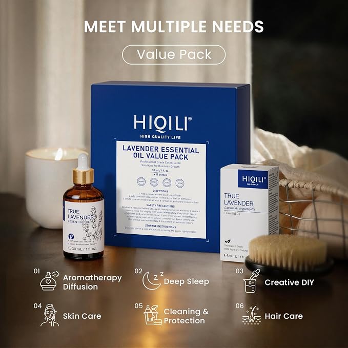 HIQILI Lavender Essential Oil Set-1 fl oz (12 Pack), Bulk Wholesale for Business,100% Pure for Diffusing,DIY & Body Care, Ideal for Hotel, Beauty Salon, Craft Studio, Holiday Gift & Home Use