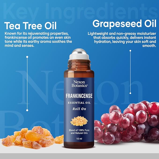 Frankincense Essential Oil Roll-On Blend 10 ml - Pure, Natural Oil with Grapeseed for Aromatherapy & Skin Care - Nexon Botanics