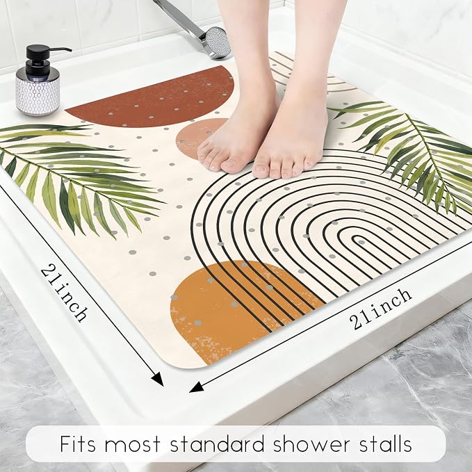 Bathtub Mat Non Slip, Bohemia Square Bath tub Mat Shower Floor Mat with Suction Cups for Adults Kids Elderly 21 X 21 Inch
