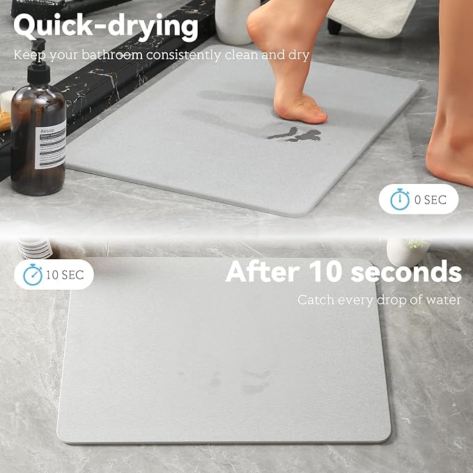 Stone Bath Mat, Dries Quickly, Non-Slip Diatomaceous Earth Bath Mats for Bathroom, Super Absorbent Shower Mat, Easy to Clean, 23.5" x 15.5" Carbon Gray