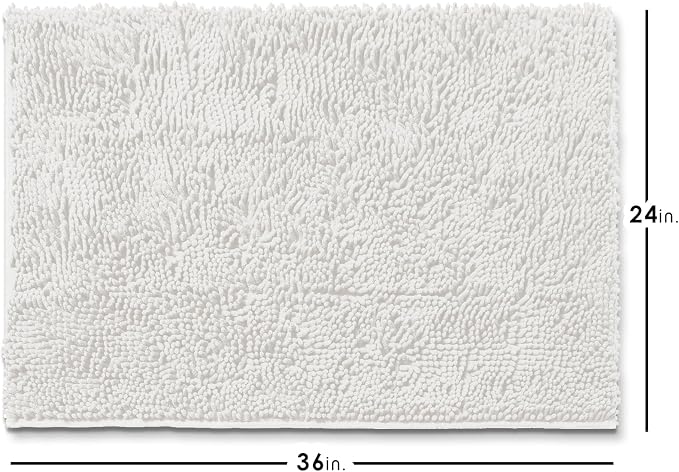Hearth & Harbor Bathroom Rugs, Chenille Bath Mat - Machine Washable Bath Mats for Bathroom Non-Slip Backing Rubber, Quick Dry Bathroom Mat - White 24x36