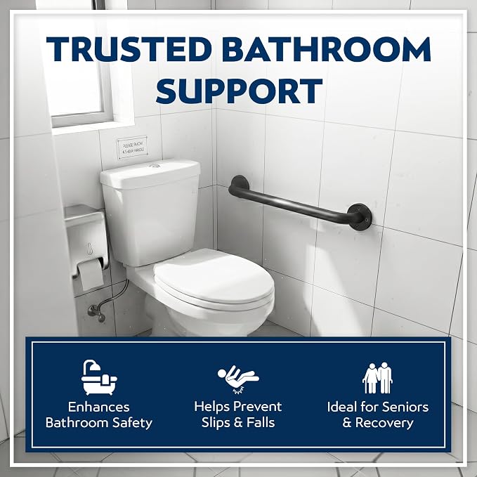 Shower Grab Bars 4 Pack – Complete Bathroom Safety Starter Bundle for Seniors – 16", 18", 24", 32" Lengths, 1.25" Diameter, 500 lb Rated – All-in-One Grab Bar Shower Safety Solution – Matte Black