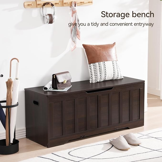 VANKILEY 47.2" Storage Chest Extra Large, Storage Trunk with 2 Safety Hinges, Wooden Storage Bench, Shoe Bench, 47.2x15.7x19.1 Inch, Easy Assembly, for Bedroom, Living Room, Entryway, Espresso