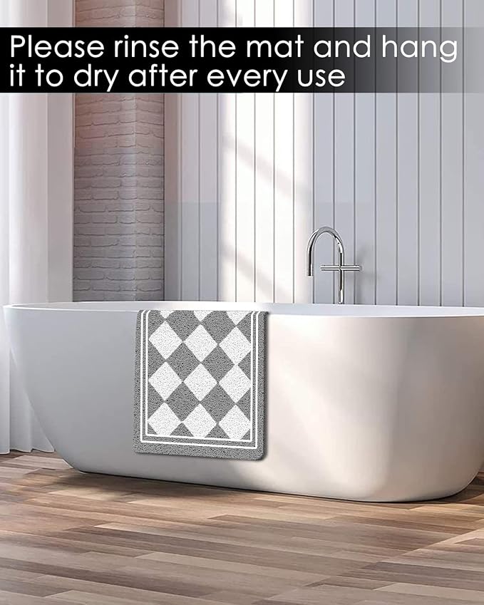 godehone Shower Mats Non Slip Without Suction Cups, PVC Loofah Bathroom Mats, Loofah Mats for Shower and Bathroom, Quick Drying, 15.7× 36 Inch, Grey Geometric