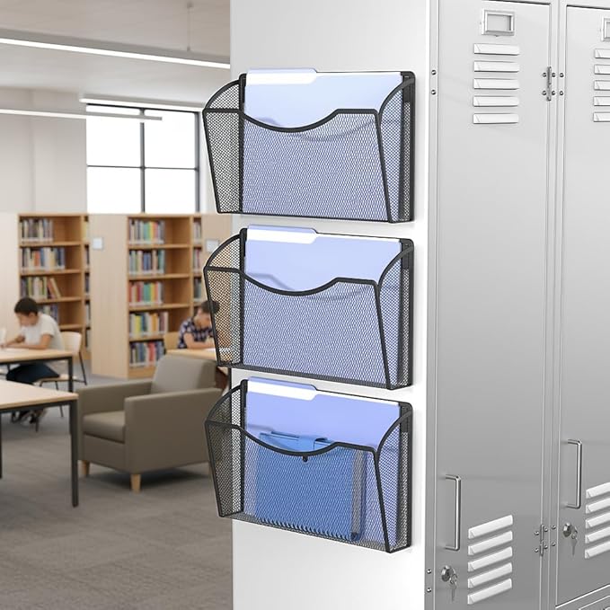 MINDEPOT Magnetic Wall File Holder - Metal Mesh Wall File Organizer with Powerful Magnet Single Pocket Wall Folder Holder for Office File Cabinet Whiteboard, No Assembly Required, Space Saver, Black