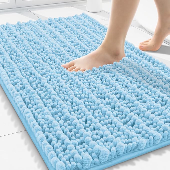 Smiry Bathroom Rugs Mat 30x20, Extra Soft Absorbent Chenille Bath Rugs, Non Slip Rubber Backing Machine Washable Quick Dry Bath Mats for Bathroom Floor, Tub, Shower, Home Decor Accessories, Sky Blue