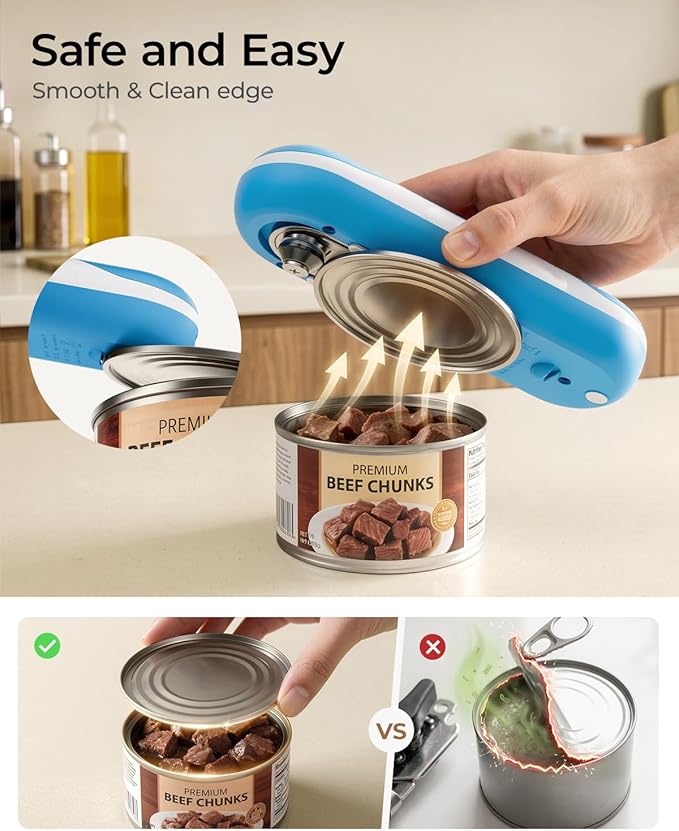 Electric Can Opener, One-Touch Automatic Can Opener, USB Rechargeable Electric Can Opener for Seniors with Arthritis- Cordless Battery Powered, Side Cut, Smooth Edge, Handsfree, for Any Size Cans