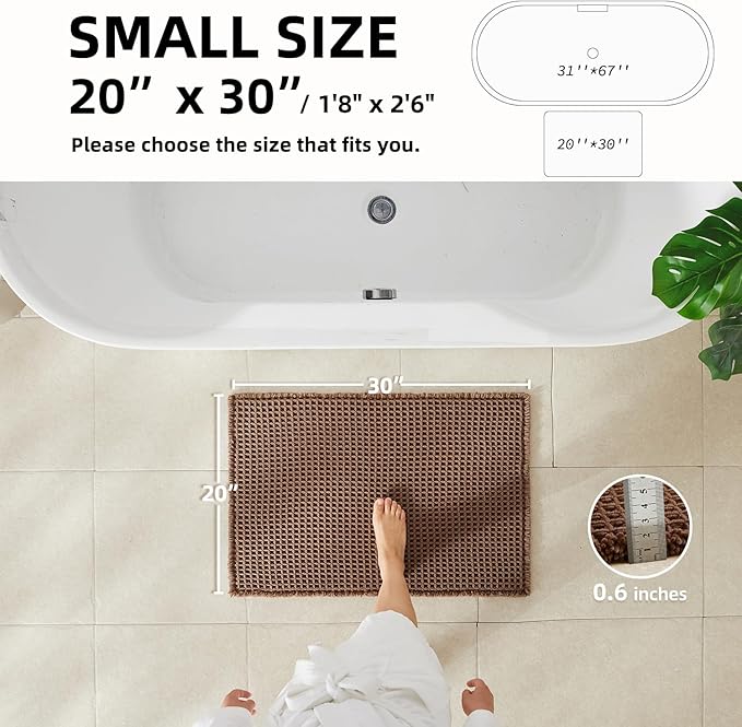 TYUU Waffle Bath Mat, Boho Bathroom Rugs Non Slip Washable Super Absorbent Quick Dry Bath Mat Farmhouse Bathroom Decor, 30"x20" Mocha
