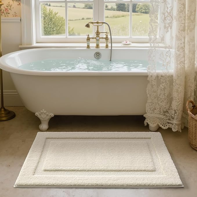 LUMI Ultra Soft Bathroom Rugs Non Slip with Rubber Backing, Absorbent Washable Bath Mat Quick Dry, Upgraded Premium Microfiber Plush Carpet for Bathtub and Shower Floor, Ivory White, 24x36