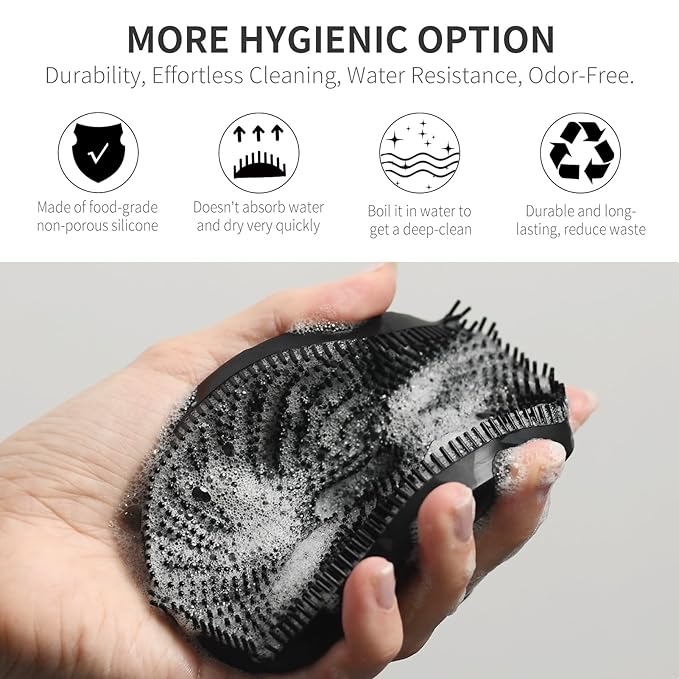 Silicone Body Scrubber, BEAUTAIL Upgrade 3rd Gen Shower Bath Brush, Lather Nicely, Soft Massage Body, More Hygienic Than Traditional Loofah, Gentle Exfoliating for Sensitive Skin, 1 Pack, Black