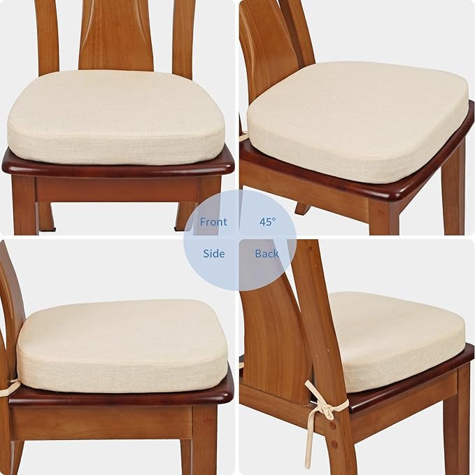 BUYUE Thickened 2.5" Dining Chair Cushions Set of 6, U-Shape High Density Foam Comfortable Chair Pads for Kitchen, Slip Resistant Indoor Seat Cushions (6 PCS, Beige)