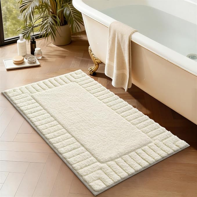 LUMI Bathroom Rugs Non Slip with Rubber Backing, Extra Soft Plush Microfiber Bath Rug Absorbent, Machine Washable Bath Mat Quick Dry for Tub, Shower, Ivory White, 24"x36"