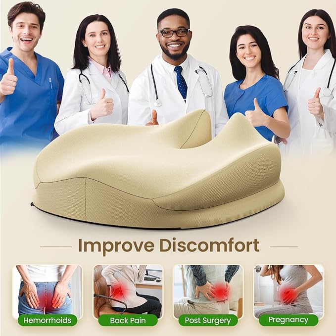 Benazcap Large Seat Cushion for Office Chair, Memory Foam, Beige