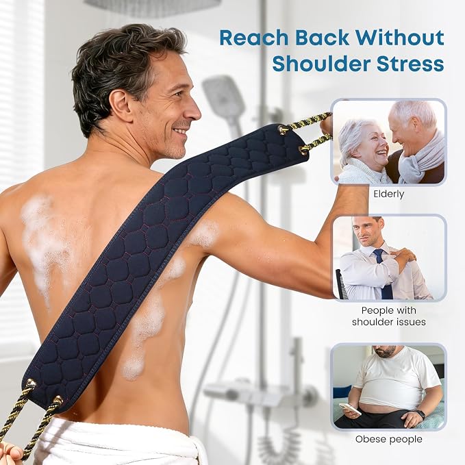Exfoliating Back Scrubber with Handles, 38.5 Inch Double-Sided Back Exfoliator Body Scrub Towel, Exfoliating Washcloth Bath Tool for Use in Shower, Back Washer to Deep Clean Your Skin for Men & Women