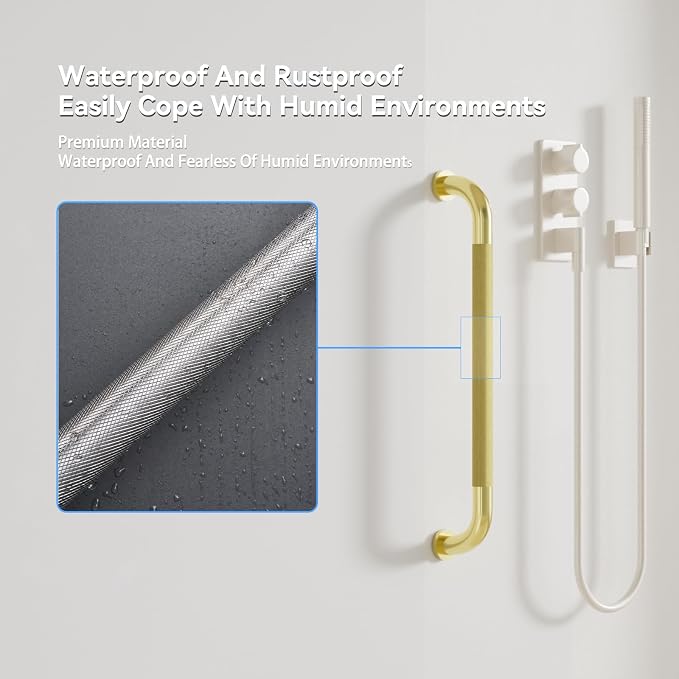24 Inch Shower Grab Bar, Brushed Gold Bathroom Grab Bar Handle with Anti-Slip Knurled Grip, Stainless Steel Bath Balance Bar, 1.25" Diameter Bath Safety Bar Support for Seniors Elderly Pregnant