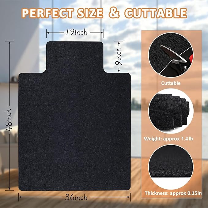 Hardwood and Tile Floor Office Chair Mat, 48" x 36" Computer Gaming Rolling Chair Mat, Non-Slip Low-Pile Floor Protector, Under Desk Mat for Rolling Chair, Black Lip