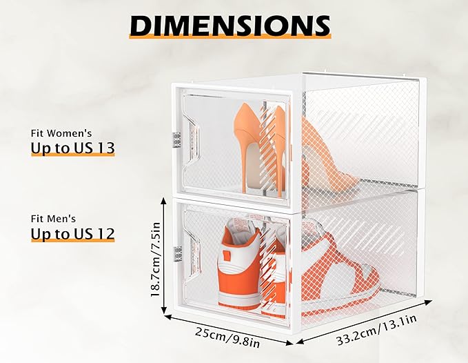 SIMPDIY Shoe Organizer, 12 Pack Shoe Storage Shoe Organizer for Closet, Shoe Boxes Clear Plastic Stackable Shoe Storage Boxes for Size 13