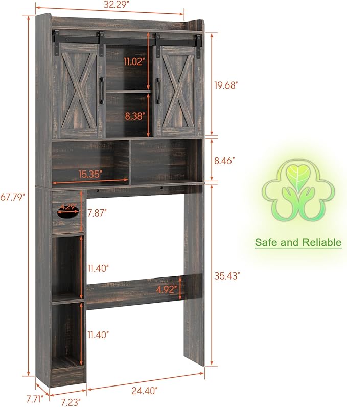 Vabches Over The Toilet Storage Cabinet, Farmhouse Storage Cabinet Over Toilet with Sliding Door& Toilet Paper Holder Stand，Home Space-Saving Toilet Rack, for Bathroom, Laundry and Restroom