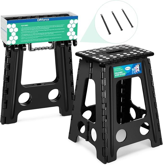 Dyforce 17.5 Inch Folding Step Stool, 400 lbs Heavy Duty Non-Slip Foldable Plastic Step Stool for Adults, Collapsible Stepping Stool with Handle for Kitchen Bathroom Bedroom Office (Black 1PC)