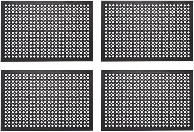 Envelor 4 Pack Anti Fatigue Mats for Kitchen Floor, Rubber Bar Mats, Non Slip Commercial Floor Mat with Drainage Holes, Indoor Outdoor Rubber Mat for Restaurant, Garage, Entryway 24 x 36 in