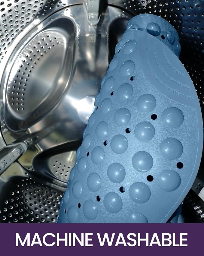 DEXI Bathtub Mat Non Slip 16x35, Shower Floor Mats for Bathroom Bath Tub, Washable Oval Bathmat with Suction Cups and Drain Holes, Blue