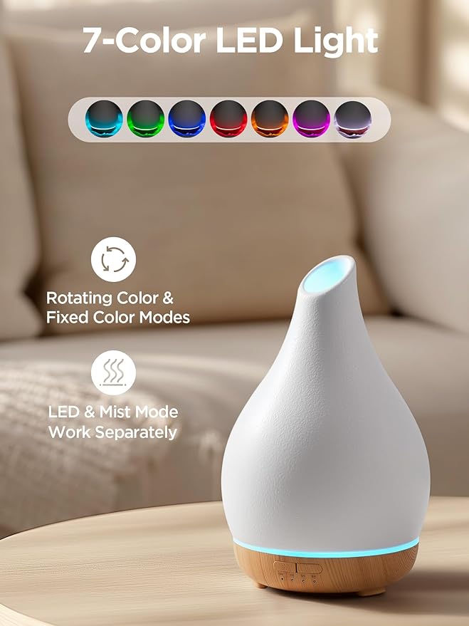 InnoGear Essential Oil Diffuser, 300ml Ceramic Diffuser for Home Handcrafted Stone Aromatherapy Diffusers Ultrasonic Cool Mist Humidifier Vaporizer 4 Timers, White Vase-Shaped Ceramic, Large