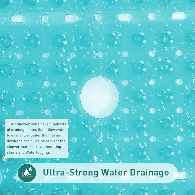 Large Square Shower Mat 27 x 27 Inch Clear Green, Non Slip Shower Bathtub Mats for Inside Shower with Big Suction Cups Drain Holes, Anti Slip Bathroom Floor Stall Mats, Easy Clean, BPA-Free