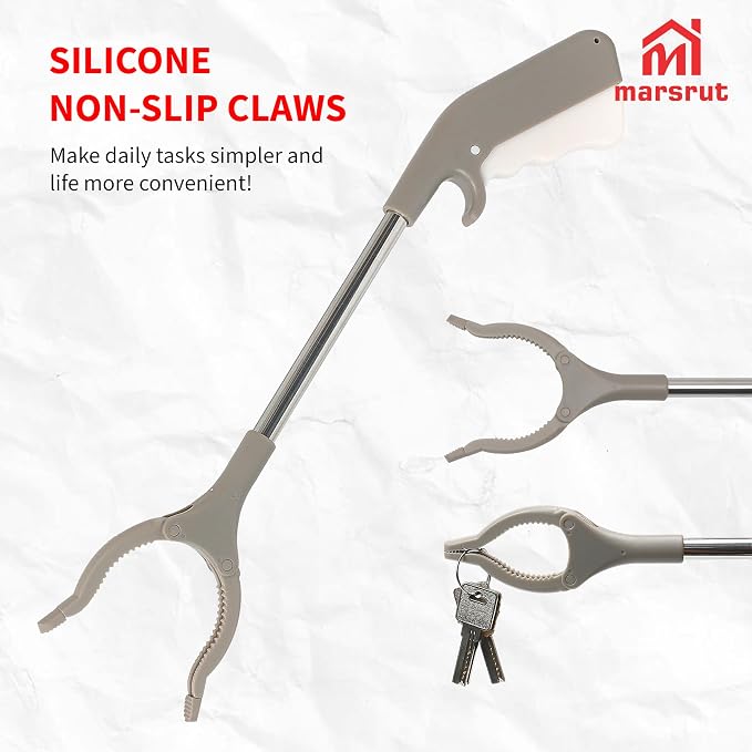 2pcs Short Grabber Reacher Tool for Seniors, 16 Inch Small Mini Extra Strong Tongs for Handicap Elderly Childrens Adult, Trash Litter Reaching Picker Stick, Heavy Duty Extension Helping Hands, Grey