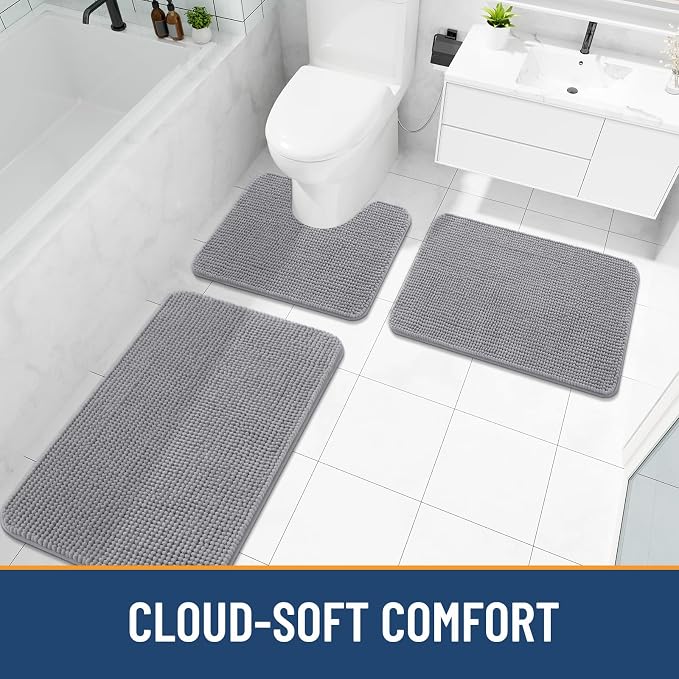 Arotive Bathroom Rugs 47" x 24", Ultra Soft Absorbent Chenille Bath Rugs, Non-Slip Rubber Backing, Machine Washable Bath Mats for Bathroom Floor, Tub and Shower, Home Decor Accessories, Grey