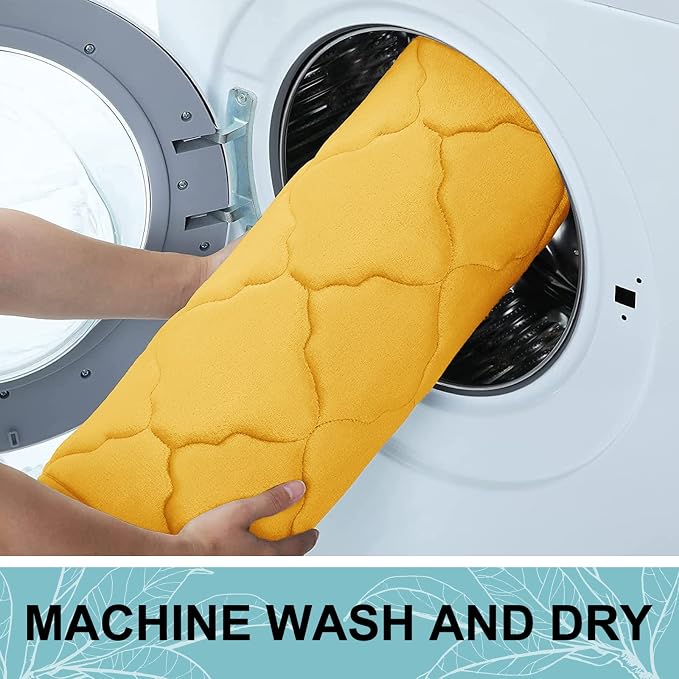 OLANLY Memory Foam Toilet Rugs U-Shaped 24x20, Ultra Soft and Absorbent Bathroom Rugs, Non-Slip, Comfortable, Machine Washable Contour Bath Mat for Toilet Base, Home Decor Accessories, Yellow
