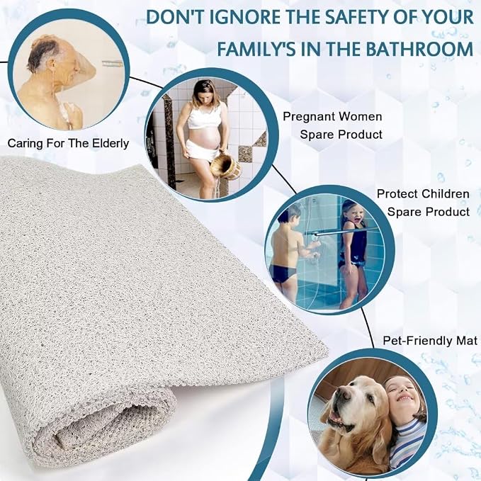 godehone Shower Mats Non Slip Without Suction Cups, PVC Loofah Bathroom Mats, Loofah Mats for Shower and Bathroom, Quick Drying, 17.1× 59 Inch, White