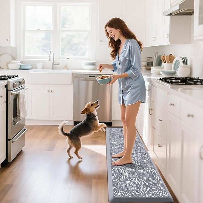 Mattitude 4/5 Inch Kitchen Mat, 17.3x59in Heavy Duty Ergonomic Comfort Foam Standing Desk Mat, Waterproof Non-Slip Standing Mats and Rugs for Kitchen, Office, Grey