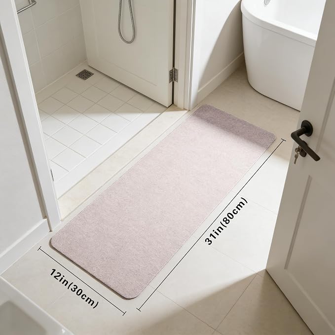 Bath Mat for Narrow Spaces, Super Absorbent Doorway Floor Mat, Non-Slip Threshold Rugs Fit for Under Door, Cuttable Ultra Thin Bath Mat for Bathroom, Kitchen and Entryway (Ivory, 31''x12'')