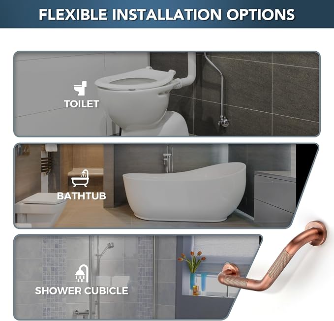 Grab Bars for Bathtubs and Showers- 1-1/4 x 16 Angled Shower Grab Bar for Seniors Knurled Stainless Steel Handicap Grab Bars for Wall (Antique Copper, 2 Pack)