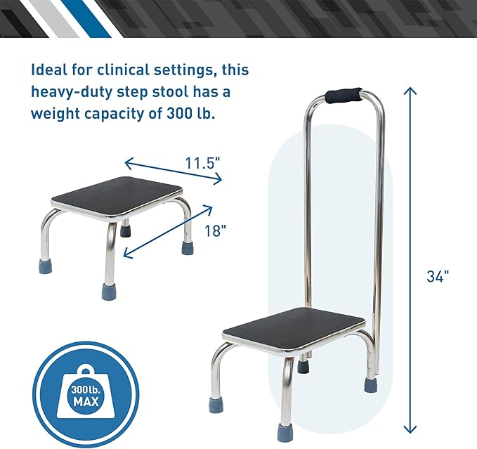 BodyMed Heavy-Duty Foot Step Stool with Handle and Non-Slip Rubber Platform for Seniors & Adults – Holds up to 300lbs, 9 ½ in. Step Up, 18”L x 11.5”W x 34”H
