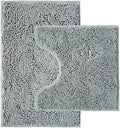Bathroom Rugs Sets 2 Piece,Super Absorbent Chenille Bath Mats and U-Shaped Toilet Rug,Strong PVC Non Slip Backing,Microfiber Washable Dry Quickly Bath Mats for Bathroom(20"x32"+20"x20"U, Light Grey)