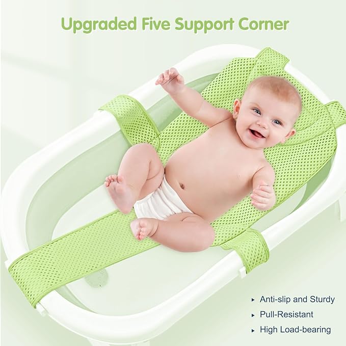 Colorlife Baby Bath Seat Support Net Infant Bathing Seat Support Mat, Adjustable Comfortable Non-Slip Five-Pointed Baby Shower Net Bathtub Sit Up Mesh for Newborn 0-12 Months-Grass Green(No Bathtub)