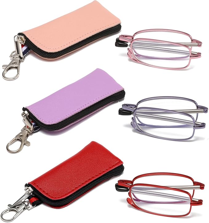 Folding Reading Glasses for Men Women, Keychain Compact Readers Blue Light Portable Pocket Eyeglasses