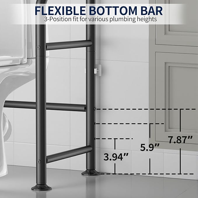 GloTika 3-Tier Over Toilet Storage Rack, Metal Over Toilet Bathroom Organizer Shelf, Freestanding Space Saver Storage Shelves for Bathroom/Laundry/Living Room (Black)