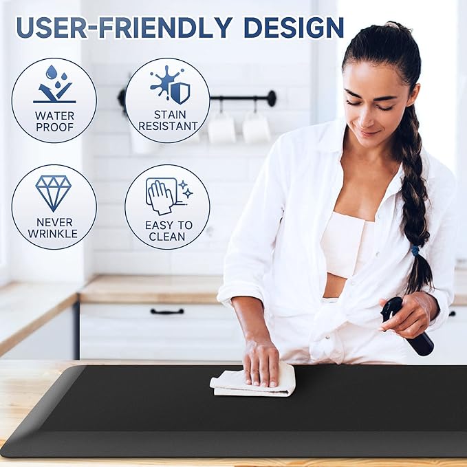 StepRite 4/5 Inch Thick Kitchen Mat Anti Fatigue Mat Kitchen Rugs Kitchen Decor Non-Slip, Stain Resistant, Water Resistant Kitchen Mats Desk Mat for Kitchen, Office, Workshop, Black, 17'' x 39''
