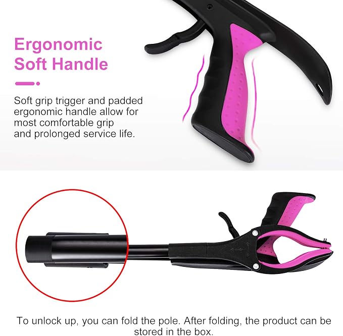 Jellas 2-Pack 32 Inch Grabber Reacher Tool with Shoehorn, 360° Rotating Head Grabber Tool for Elderly, Outdoor and Indoor Trash Picker Grabber (Purple)