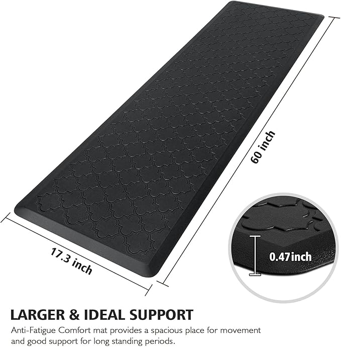 WISELIFE Kitchen Mat Cushioned Anti Fatigue Floor Mat,17.3"x60", Thick Non Slip Water Resistant Kitchen Rugs and Mats,Heavy Duty Foam Standing Mat for Kitchen,Floor,Home,Desk,Sink,Laundry, Black