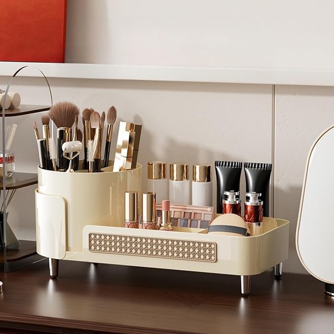 Booklov Rotating Makeup Caddy Organizer for Vanity, Large Capacity Cosmetic Display Case, Countertop Beauty Storage Holder for Skincare, Brush Eyeliner Lipstick, Counter Table Organization, Cream