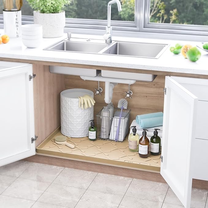SIKADEER 40" x 22" Under Sink Mat Waterproof, Silicone Mat Kitchen Drawer Shelf and Cabinet Liner, Sink Protector for Kitchen Organizers and Storage, Boot Tray Pet Food Mats
